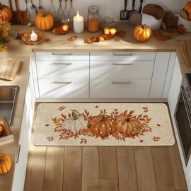 Artoid Mode Orange Dot Pumpkin Eucalyptus Fall Doormat, Autumn Home Decor Low-Profile Runner Rug Door Mat Floor Mat for Indoor Outdoor 24x72 Inch