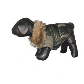 Ultra "Fur" Collar Dog Jacket in Dark Green Size: X-Large