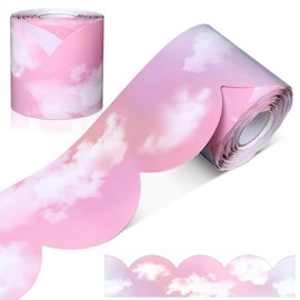 Mixweer 65.6 Feet Pink Cloud Bulletin Board Borders Decorations for Classroom Scalloped Die Cut Border Trim Rolled Cotton Candy Cloud Chalkboard Trim for School Blackboard Desk Decor