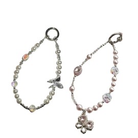 zaoalife 2pcs Phone Wrist Strap,Pearl Beaded Phone Charms,Phone Lanyard Phone Chain Crystal Butterfly Keychain for Wallet Camera