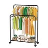 Simple Trending Clothing Clothes Rack Double Rods with Wheels, Rolling