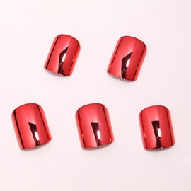 Red Press on Nails Short Square Fake Nails Mirror Chrome False Nails Shiny Glossy Acrylic Nails Wine Red Artificial Nails Press ons Metal Glue on Nails for Women Girls Manicure Nails Decoration 24Pcs