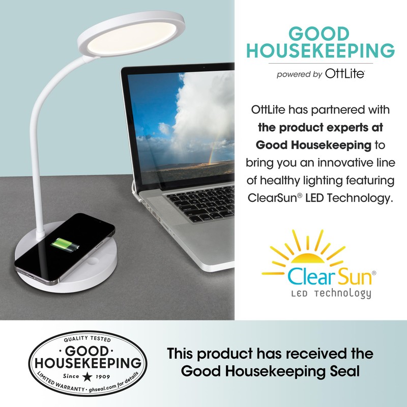 OttLite Good Housekeeping Circular LED Desk Lamp with Wireless Charging