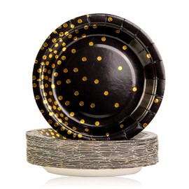 BOKFJBP Pack of 50 Paper Plates, Black Gold, 18 cm Paper Plates, Children's Birthday Disposable Plates, Party Tableware, Party Plates for Easter, Birthday, Wedding, Graduation