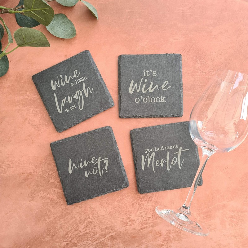 Wine Themed Natural Slate Coasters (set of 4)
