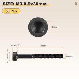 METALLIXITY Socket Head Cap Screws(M3-0.5x30mm) 50Pcs, Carbon Steel Allen Socket Drive DIN912/ISO4762 Metric Oxide - Machine Grade 12.9 Internal Hex Screw UNC Coarse, Black