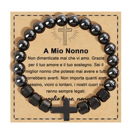 FANCIBAND Gift Grandpa Bracelet Men's Cross Stone Obsidian Black Elastic Rosary Bracelets Men's Grandpa Gift Ideas Birthday Christmas Father's Day Thanksgiving Day Stone Stainless Steel, Stainless