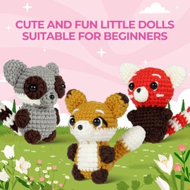 Wekity Crochet Kit for Beginners,Raccoon Crochet kit with Step-by-Step Video Tutorials,Crochet Kit for Beginners Adults and Kids,Crochet Animal Kit,DIY Knitting Supplies