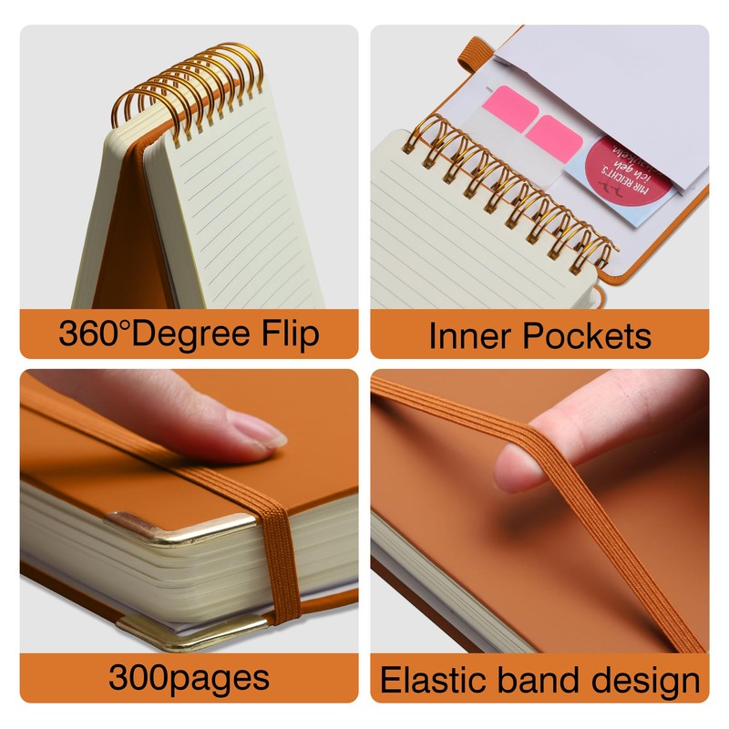 Simind Top Spiral Notebook 5x7 Leather Steno Pad 300 Pages