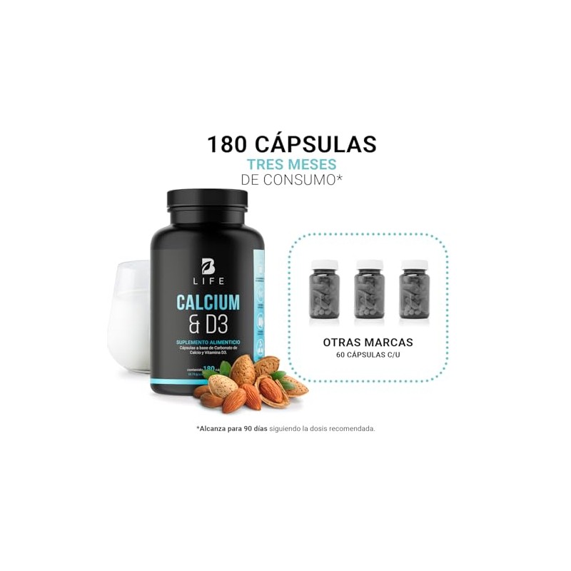 B Life Calcio y Vitamina D3 con 180 cápsulas