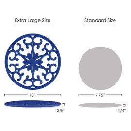 gasaré, Extra Large, Thick, 10" Silicone Trivets for Hot Dishes, Pots, and Pans, Hot Pads for Countertops, Flexible, Dishwasher Safe, 10 x ¼ Inches, Set of 3, Blue