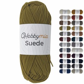 HobbyMia Suede Yarn - 50gr. / 1.76oz. - 160m. / 175 yds. - 100% Microfiber - (3) Light, Light Worsted, Dk Weight - Leather Look - Nubuck Yarn for Crochet & Knitting (12912 - Mildew Green - 1 Skein)