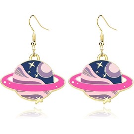 Celestial Space Dangle Earrings Moon Star Earth Planet Drop Dangle Earrings for Women Lightweight Creative Saturn Space Earrings Bohemian Statement Space Jewelry (Purple)