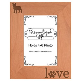 French Bulldog Gifts Paw Print Dog Owner Love Natural Wood Engraved 4x6 Portrait Picture Frame Wood