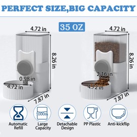 kathson Rabbit Gravity Auto Feeder Set 35oz Hanging Automatic Food Water Dispenser Cage Automatic Feeder Set for Rabbit Chinchilla Guinea Pig Hedgehog Ferret Kitty Puppy (Grey)