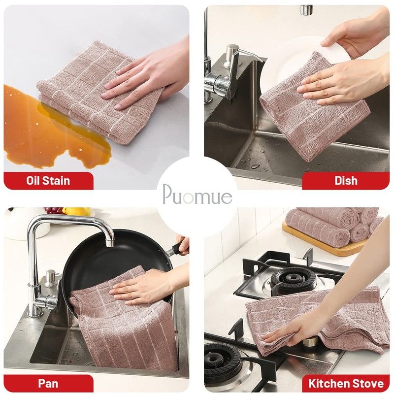 Puomue Microfiber Kitchen Towels and Dishcloths Set, 26 X 18