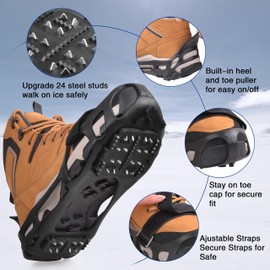 Ice Snow Grips Crampons Traction Ice Cleat Spikes Non-Slip Over Shoe Rubber Spikes Crampons Anti Slip Durbale Crampons Slip-on Stretch Footwear(M)