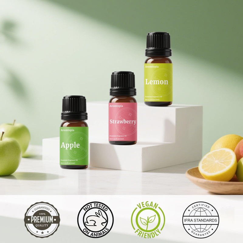 Fruit Fragrance Oils, 6x10ml Summer Essential Diffuser Oils Set, Aromtopia