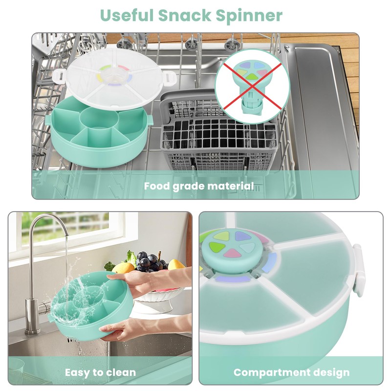 Pawtong Snack Rotator Container Reusable Snack Box with 5 Compartment
