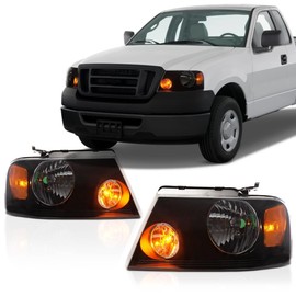 LQI Headlight Assembly Compatible with Ford F150 2004 2005 2006 2007 2008/ Fit Lincoln Mark LT 2006-2008 Driver & Passenger Side Headlamp Halogen Smoke lens Black Houing Amber Reflector