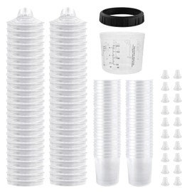 KCNKCN PPS Disposable Paint Spray Gun Cup Liners & Lid System, 50 Standard 6.76 Ounce (200ml) Kit - 125 Mic- 50 Cup Liners, 50 Lids with Strainer, 1 Hard Cup with Retainer Ring 20 Plugs