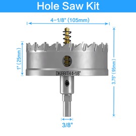 TCT Hole Saw Set, 4-1/8"(105mm) Heavy Duty Tungsten Carbide Tipped Hole Cutters for Stainless Steel Mild Steel Copper Iron Brass Plastic and More, with Titanium-Plated Pilot Drill Bits.