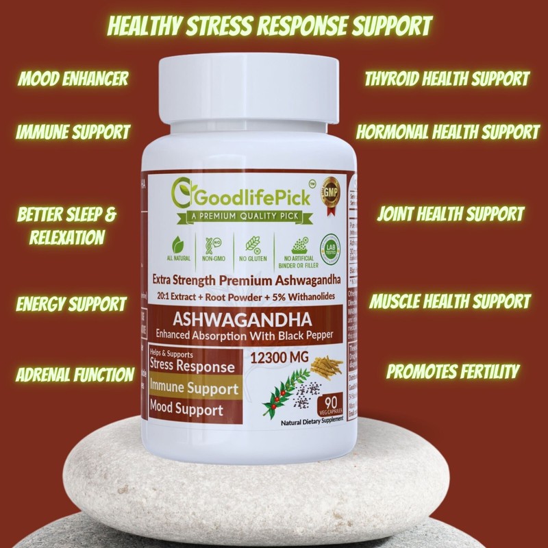 Powerful Ashwagandha 12300mg & 5% Withanolides Black Pepper 90 cap