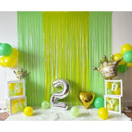 3 Pack Green and Light Green Foil Fringe Curtains for Princess Theme Party Decorations,Tinsel Fringe Photo Backdrop Streamer for Birthday Party Supplies