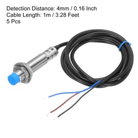 sourcing map M12 Approach Sensor Inductive Proximity Sensor Switch NC Normally Close PNP 4mm Detection Distance, DC 6-36V LJ12A3-4-Z/AY, 3.3ft, 5Pcs