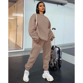 CheChury Tracksuit Womens Full Set Ladies Jogging Suits Warm Thin Fleece Lounge Set Long Sleeve Top and Jogger Sets Tracksuits Leisure Suits Loungewear Sets for Women Two Piece Outfit,Khaki,S