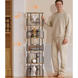 5 Tier Rotating Bookshelf Tower Round,Tall Floor Standing Spinning Bookshelf Tower Anti-Tipping Design,Metal & Wood Revolving Bookcase Stackable Space Saving for Small Spaces,Study,Living Room,Bedroom