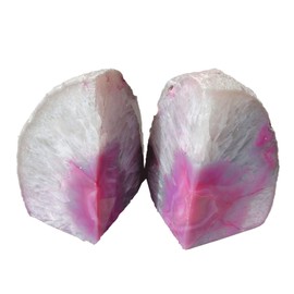 AMOYSTONE 4-6 Lbs Pink Book Stopper 1 Pair with Rubber Buffers Agate Bookends for Heavy Books Office Home Shelves Decoration