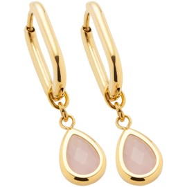 Jewels by Leonardo Earrings Ciao Rosy • 1 Pair of Earrings Made of Gold-Coloured Stainless Steel • Teardrop Shaped Pink Stone • Jewellery Gift for Women • 024973, Stainless Steel, No Gemstone