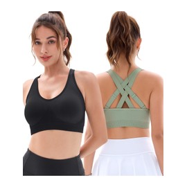 Sports Bras for Women High Support: Padded Workout Strappy Criss Cross Back Running Yoga Gym Seamless Medium Impact Push Up Crazy Girl Plus Size Bra 3 Pack Top Multipack Large Bust Breast White Black