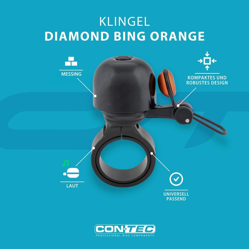 CONTEC Diamond Bing Bike Bell 22.2mm Diameter Standard Handlebar Mount