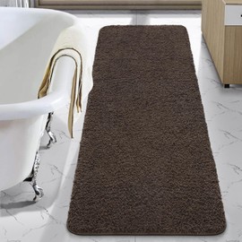LOCHAS Bathroom Rug Runner 24x60 Inch, Soft Thick Absorbent Microfiber Bath Rugs for Bathroom, Machine Washable, Shaggy Plush Non Slip Bath Mat for Tub, Shower Floor, Quick Dry Mats, Brown