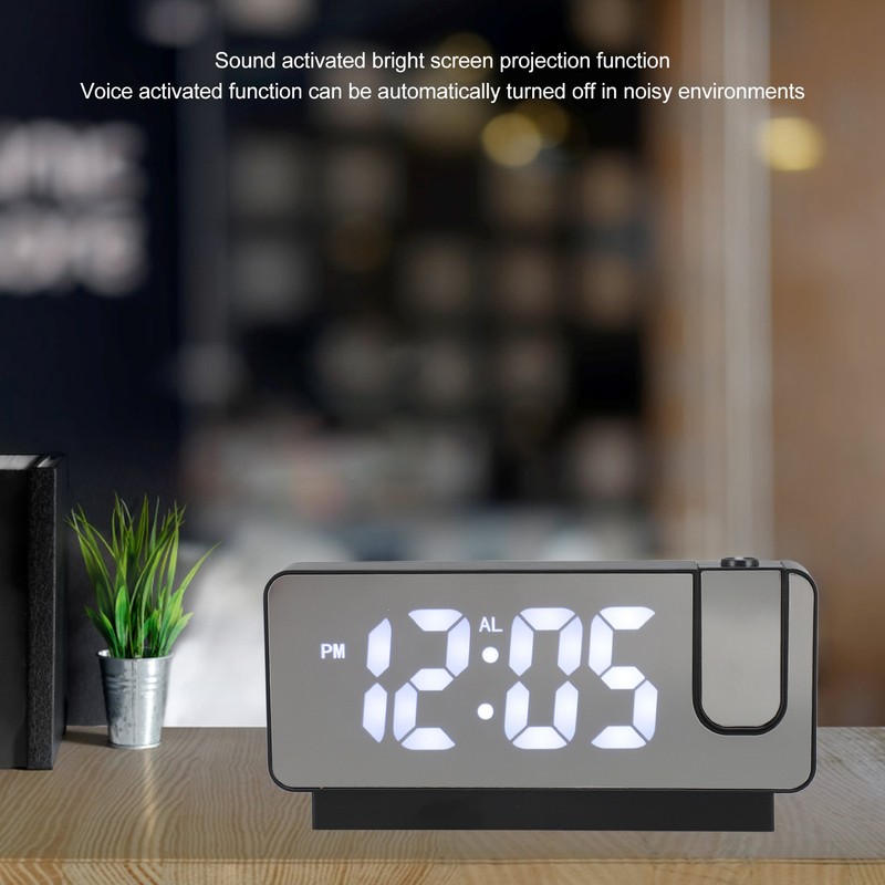 Projection Alarm Clock USB Rechargeable White Light Snooze Function Adjustable