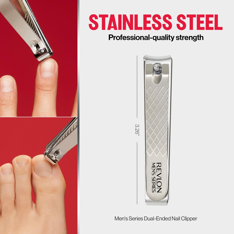 Revlon Dual-Ended Nail Clipper for Men, Straight and Curved Edges,
