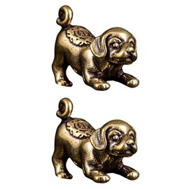 Brass Chinese Zodiac Statue 2Pcs Chinese Feng Shui Dog Statue Mini Chinese Zodiac Animals Figures Sculpture Collectibles Wealth Porsperity Jewelry Making Charms Desktop Wealth Decor