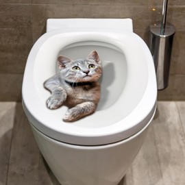 Cartoon Toilet Seat Lid Sticker Cute Cat Waterproof Self-Adhesive Removable Toilet Lid Decal Bathroom Decoration Toilet Lid and Tank Covers Toilet Lid Decals Bathroom Accessories (30cm)