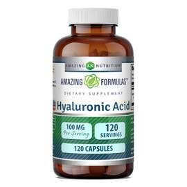 AMAZING FORMULAS Ácido Hialurónico 100 mg 120 Cápsulas – Suplemento de Hidratación y Cuidado de la Piel