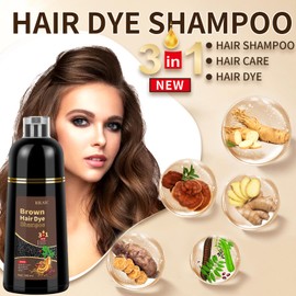Hair Dye Shampoo, 500 ml Hair Dye Shampoo 3-in-1, Instant Hair Colour Shampoo Against Grey Hair, Anti Grey Hair Colour Hair Shampoos, Colour Shampoo Tint Shampoo for Men Women (Brown)