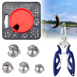 100Pcs Fishing Weights Shot, Split Shot Fishing Weights with Pliers and Compartment Box, 5 Sizes, Soft Metal Alloy Carp Fishing Weights, Non Toxic Fishing Sinkers Dispenser Weights for Coarse Angling