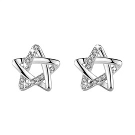 MENDOZZA Star Stud Earrings 925 Sterling Silver Women's Earrings Zirconia, Sterling Silver Cubic Zirconia, Cubic Zirconia