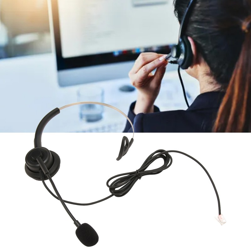 Telephone Headset Single Ear Professional Noise Canceling Adjustable Wired Phone