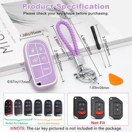 PIFOOG Key Fob Cover for Jeep Cherokee Grand Cherokee Compass Renegade Accessories Purple Bling Keychain 5 Button Car Keys Case Shell Full Covers Protector Cute TPU Women Girly