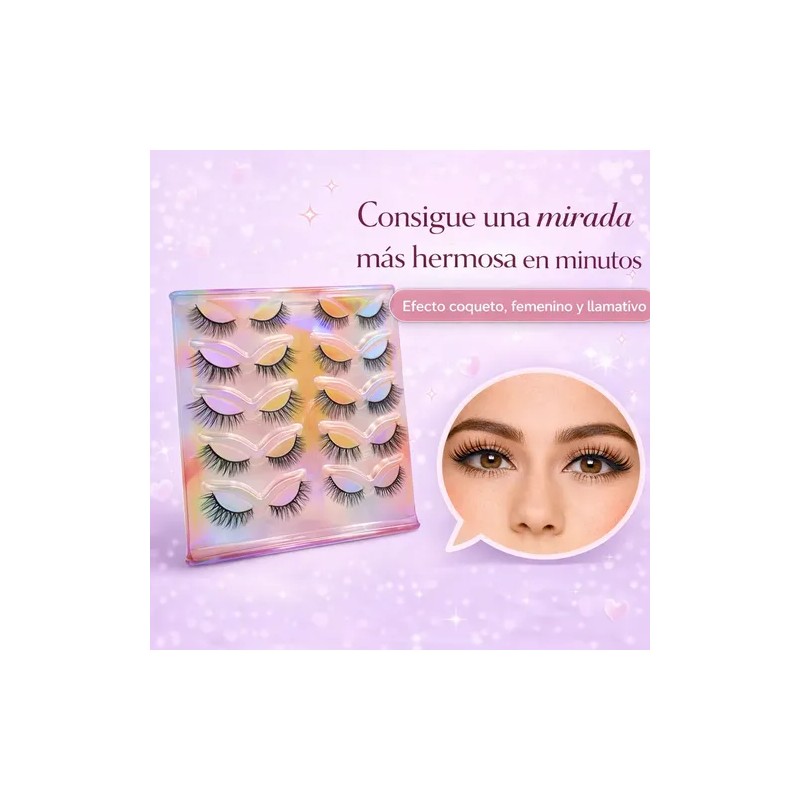 10 Pares Pestañas Postizas Reutilizables Diferentes Diseños