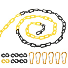 PATIKIL 20Ft Plastic Chain Barrier, Safety Link Chain with 6 S-Hooks and 6 Clips for Crowd Control at Driveway Elevator Parking Lot, Black Yellow