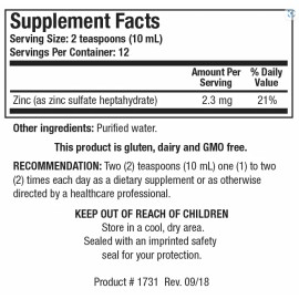 Biotics Research AQUEOUS ZINC Sulfate Heptahydrate 4 Fl Ounces Liquid Test 10/25