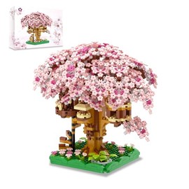 QISHOUTING Juego de Construcción de Árbol de Cerezo en Flor, 1113 Piezas, Kit de Mini Bloques de Árbol Bonsái de Flores para Adultos, Bloques de Construcción de Casa de Árbol Sakura Japonés, Ideas de